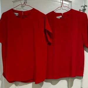 Women’s Red Short-Sleeve Blouse - Classic Crew Neck